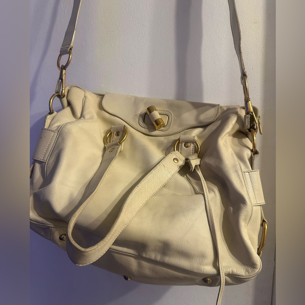 YSL off white leather crossbody bag with handles